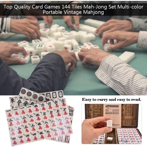 2027-1 English Mahjong Set with Retro Leather Box Traveling Portable Mahjong Board Games Toy Party Gambling Game Board with Box