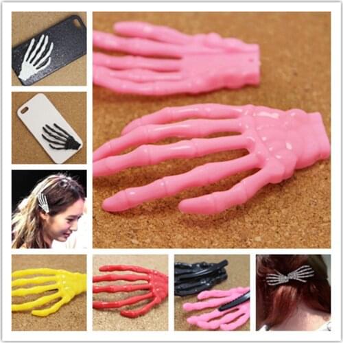 5pcs/lot Fluorescent Color Candy Skeleton Barrettes Skull Hairpin Palm Headband Punk without Barrette 77*40mm