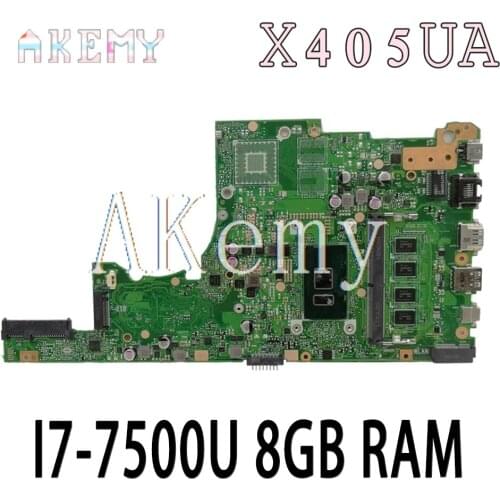 Akemy X405UA For Asus X405U X405UN X405UR X405URR X405URP X405UQ X405UF Laotop Mainboard X405UA Motherboard W/ I7-7500U 8GB RAM