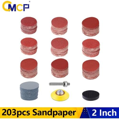 CMCP 2 inch Sanding Disc 203pcs 80-3000 Grit with Stiky Disk and Cushion Pad Sandpaper Sanding Pad