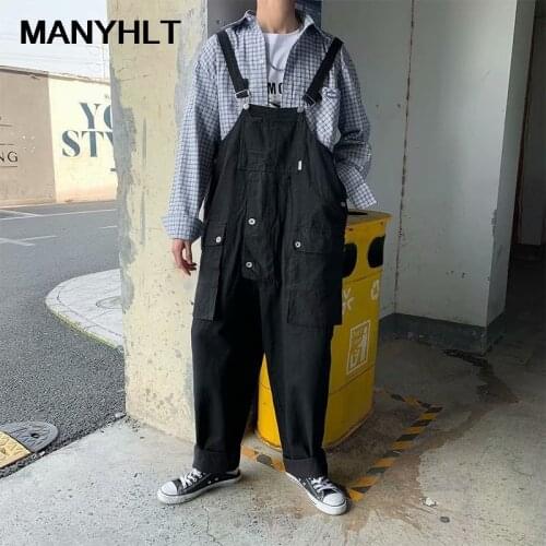 New Mens Denim Suspenders Four Seasons Casual Loose Overalls Fashion Trend Fashion Wide-leg Pants Mens Pants Tooling