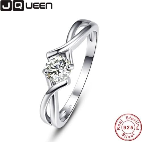 JQUEEN Simple Style White CZ Stone 925 Sterling Silver Ring US Szie 6-9 Engagement Wedding Jewelry Twist Ring Free Shipping