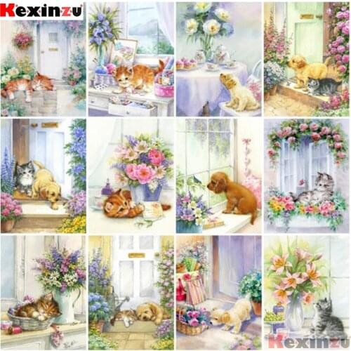 KEXINZU 5D DIY Diamond Painting Dog Full Square Round Diamond Embroidery Animal Cross Stitch Garden Wall Decorations