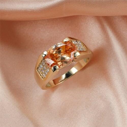 Vintage Female Champagne Crystal Stone Jewelry Charm Gold Color Thin Wedding Rings For Women Luxury Oval Zircon Engagement Ring