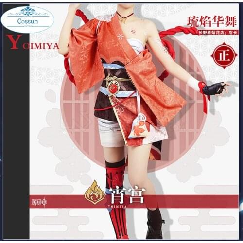 Genshin Impact Yoimiya Cosplay Costume Fabulous Fancy Outfit Adult Halloween Full Set Custom Made