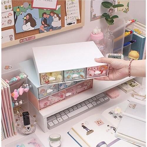 Cute Desktop Drawer Storage Box Organizer With Handle 3Layer Student Ins Stationery Home Office Rack Cosmetic Storage Box Set