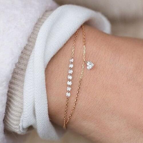 Fashion Double Layer Heart Crystal Bracelet Trinket Women Engagement Wedding Jewelry Valentines Jewelry Gift Mujer Pulseras