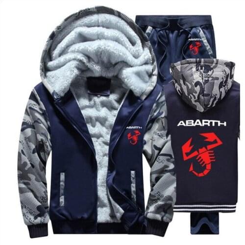 Hoodies Men Abarth Car Logo Mens Hoodies Suit Winter Thicken Warm Fleece cotton Zipper Tracksuit Mens Jacket Pants 2Pcs Sets
