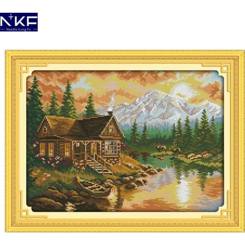 NKF Sunset Scenery Cross Stitch Kits Needlework Painting Cross Stitch Embroidery Cross Craft Cross Stitch Sets for Home Decor