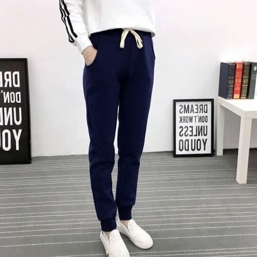 2021 New Autumn Winter Women Casual Thicken Warm Plus Size Trousers Women Lambs Wool Sweatpants Women Lace Up Long Harem Pants