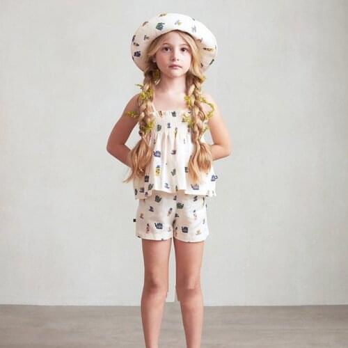 2021 Summer New Fashion Print Sets Kids Sling Tops + Shorts 2pcs Sets Children Cotton Suits Baby Girl Tees And Shorts Sets wz202