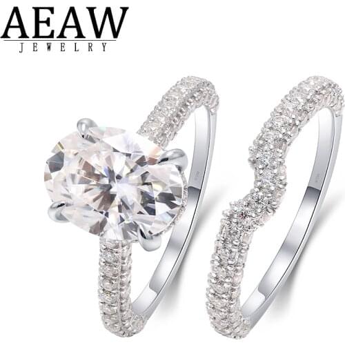 D color Oval Brilliant Cut 2.5Carat Moissanite Engagement Ring Set Real Solid 14K White Gold vvs1 Halo Style Gift for Women