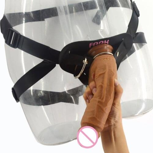 Unisex strapon huge realistic dildo soft silicone double layer penis skin touch sex toys for women masturbate leather harness