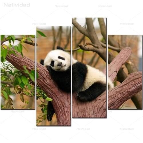 Prints and Posters 4 Pieces Hd Animals Cute Panda Frameless Canvas Painting Modular Pictures for Living Room Baby Kids Bedroom
