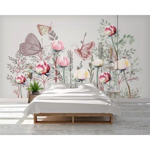 Custom wallpaper photo simple pink flower butterfly background wall home decoration living room bedroom 3d wallpaper tapety