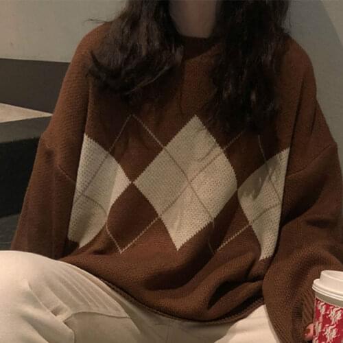 New Women Knitted Harajuku Fashion Oversized Pullovers 2021 Winter Loose Sweater College Style Korean Women Jumper Sueter Mujer