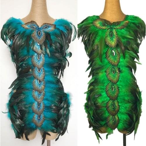 Peacock Feather Nightclub Stage Bodysuit Drag Queen Costume New Dj Female Singer Clothes Sexy Party Dress Rave Womenswear 1769