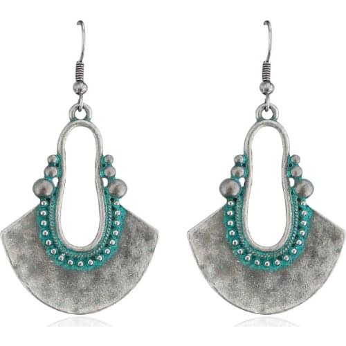 Retro Bronze Style Hollow Carve Flower U Shaped Fan shape Dangle Earrings Bohemian Ethnic Big Hook Earrings For Lover Gift