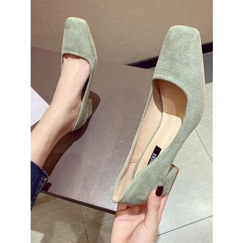 Single shoes women 2021 spring and autumn new leisure and entertainment fairy tale style square heel high heels set foot