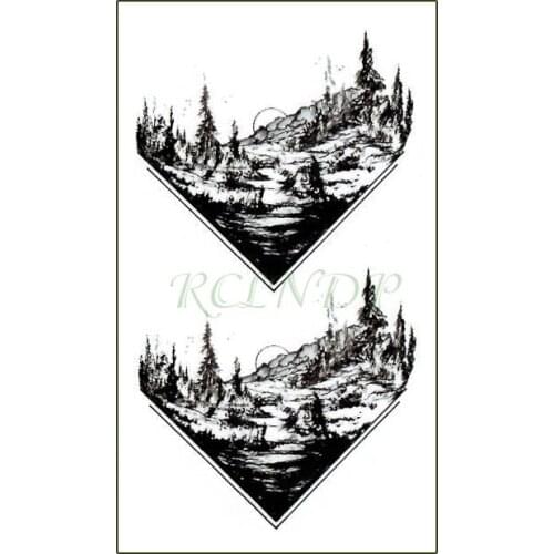 Waterproof Temporary Tattoo Sticker Forest Mountain Tree River Element Tatto Flash Tatoo Fake Tattoos Art for Men Women