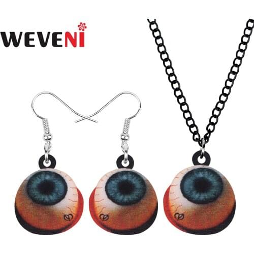 WEVENI Acrylic Halloween Evil Eyes Ball Jewelry Sets Realistic Long Necklace Earrings For Women Girls Kids Fashion Festival Gift