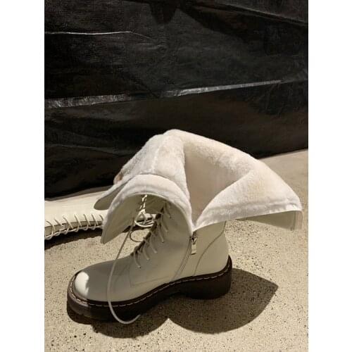 New Arrival Autumn Winter Women Mid-Calf Snow Boots Fashion Natural Genuine Leather Women Shoes Lambs Wool Martin Boots