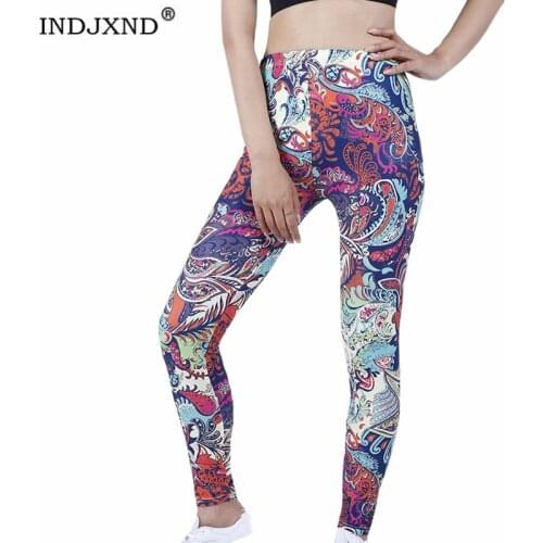 INDJXND Elastic Waist Women Leggings Sport Fitness Running Yoga Pants Gym Color Cashew Floral Tights Push Up Workout New Bottom