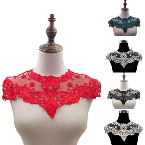 1Pcs White Black Lace Fabric Dress Applique Blouse Sewing Neckline Embroidered Hollow Boutonniere Flower Fake Collar Decoration