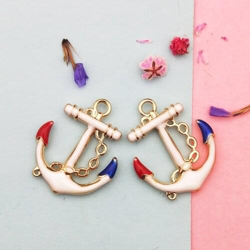 10PCS Anchor Carved Rudder Gold Tone Enamel Charms Nautical Pendants Fit Necklaces Bracelet DIY Jewelry Accessory Findings YZ413