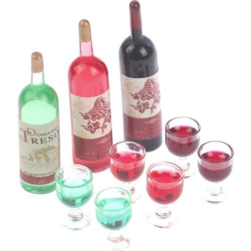 3pcs/set 1/12 Dollhouse Miniature Simulation Wine Bottle Wine Glass Model Toys