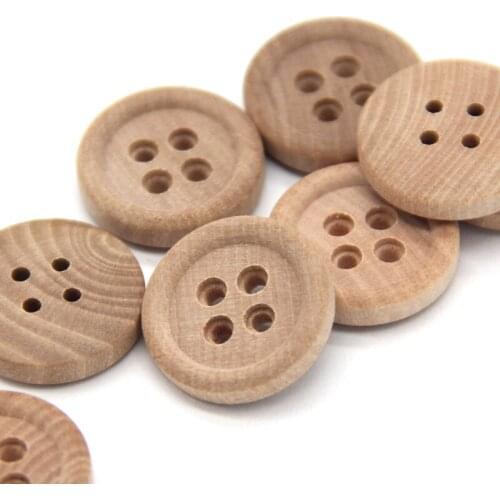 4 Small Holes Natural Round Wood Sewing Buttons For Clothes Children Jacket Cardigan Wooden Decorative DIY Accessories Wholesale