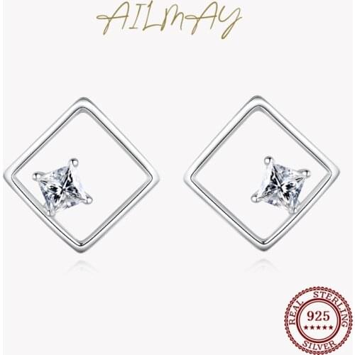 Ailmay Exquisite Minimalism Trendy Square Stud Earrings for Women Luxury Charm 925 Sterling Silver Jewelry Statement Gift
