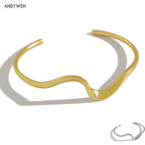 ANDYWEN New 925 Sterling Silver Gold Irregular Twist Bangle Women Fashion Plain Jewelry 2021 Simple Luxury Gift Wedding