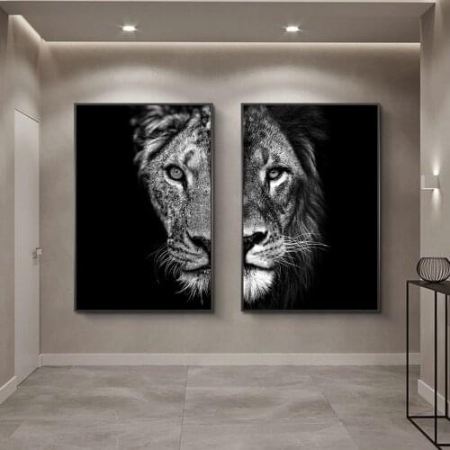 Black and White African Lion Canvas Paintings on the Wall Art Posters and Prints Animals Modular Pictures For Living Room Cuadro
