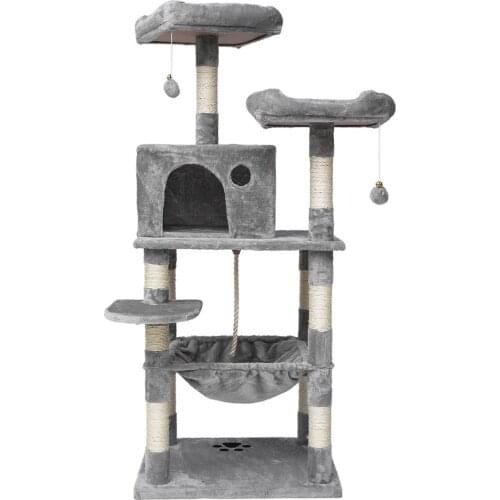 Pet Cats Tree House with Hanging Ball Cat Toy Furniture Scratch Solid Woods for Cats Climbing Frame Cat Condos