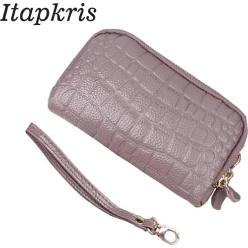 Genuine Leather Crocodile Women Coin Bag Purse Zipper Organizer Wallets Clutch Wristlet Phone Key Case Credit Card Holder Tote