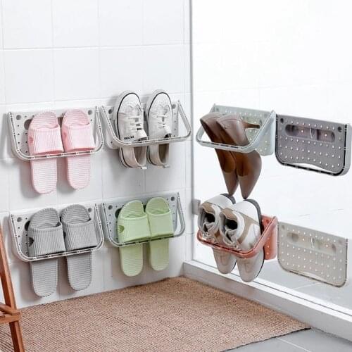 2PCS Creative Seamless Wall-Mounted Shoe Rack Suction Cup Multi-Function Folding High Heels Sports Shoes Slippers Shoe Hanger