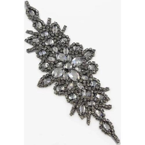 Cusack 24 x 8.5 cm Crystal Rhinestone Applique for Wedding Dress Costume Iron on Gray