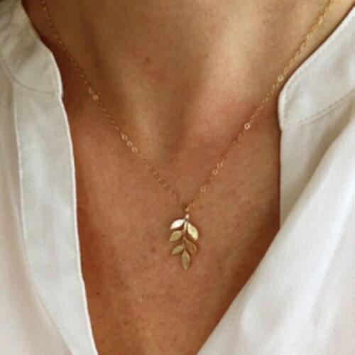 Minimalist Leaf Pendant Necklace for Women Creative Simple Choker Classic Gold Long Collar Chain Necklaces Fashion Jewelry