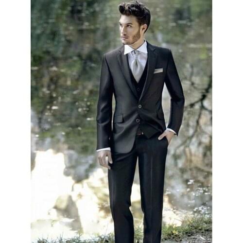 Fashionable Black Shiny Groom Tuxedos Wedding Prom Party Business Suits Mens Blazer Waistcoat Sets (Jacket+Pants+Vest+Tie) K:767
