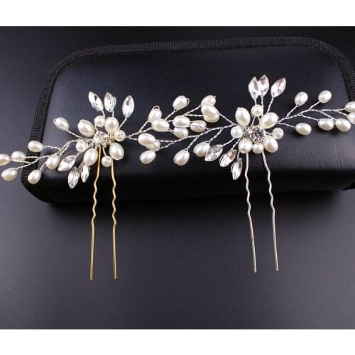 Fashion Silver Color Design Head Jewelry Pearl Rhinestone Hairpins Stick Crystal Bridal Hair Accessories Women Wedding Hair Clip