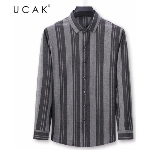 UCAK Brand Long Sleeve Shirts Men Clothing Turn-down Collar Streetwear Shirt Pull Homme Spring Autumn New Striped Clothes U6100