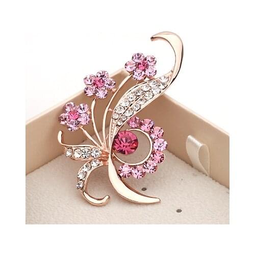 MZC 2019 Enamel Pins Elegant Flower Rhinestone Brooches High-Grade Lovely Crystal Broch Costume Brooch Fashion Women Jewelry