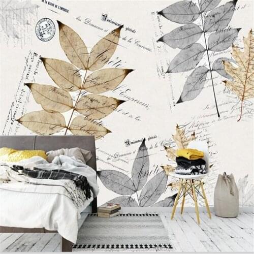 Milofi wallpaper wall covering modern art hand-painted leaves texture English handwritten font background wall painting