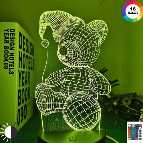 Table 3d Lamp Cute Cartoon Bear with Heart Christmas Hat Baby Nightlight Touch Sensor Kids Bedroom Bedside LED Night Light Lamp