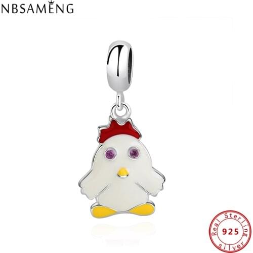 2019 New 100% 925 Sterling Silver Charm Pendant Lucky Chicken Cute Animals Pendants Fit Bracelets & Bangles Jewelry