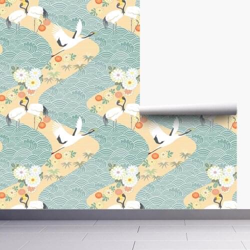 2020 New Released Flying Crane Self-Adhesive Thickened Wallpaper for Room Decoration and Furniture Renovation