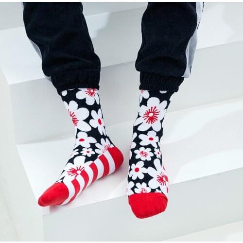 1PC New Mid Tube Socks Hip Hop European And American Flower Womens Cotton Tide Color Four Seasons