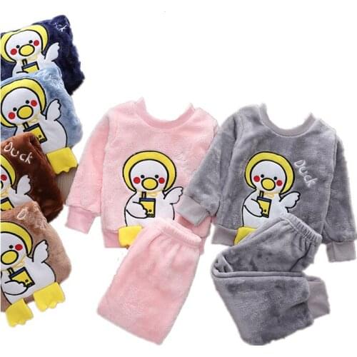 2022 New Autumn Winter Fleece Homewear Baby Boy Girl Thicken Pajamas Set Flannel Toddler clothing Warm Sleepwear Kids Home Suit