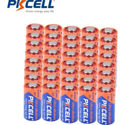 PKCELL 40pcs 6V 4A76 L1325 A544 4LR44 Alkaline Primary Battery for Dog-collar,Beauty pencil, Alarm